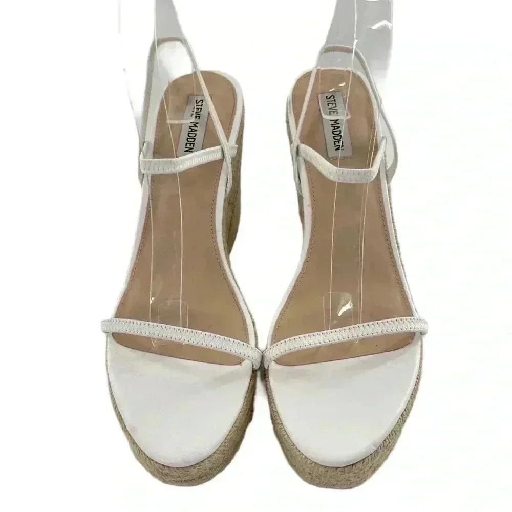 Steve Madden sandals size 11 white faux leather wedge platform espadrilles Y2k